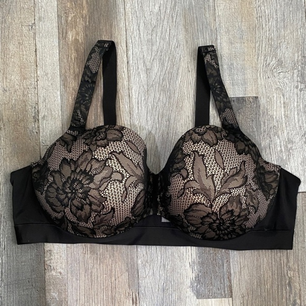 Cacique Elegant Black Floral Lace underwires Bra 44DD